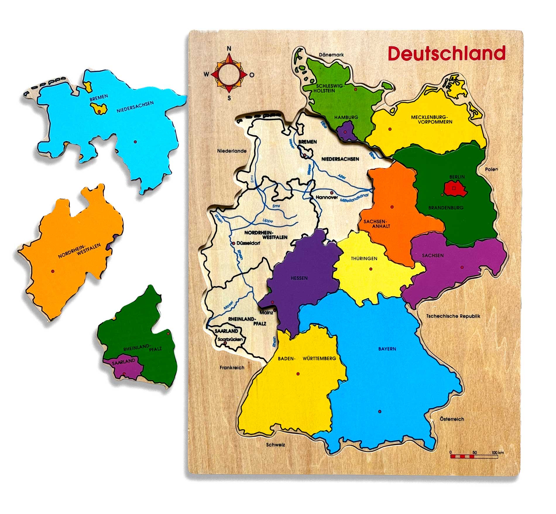 Deutschland-Puzzle aus Holz, 12 Teile