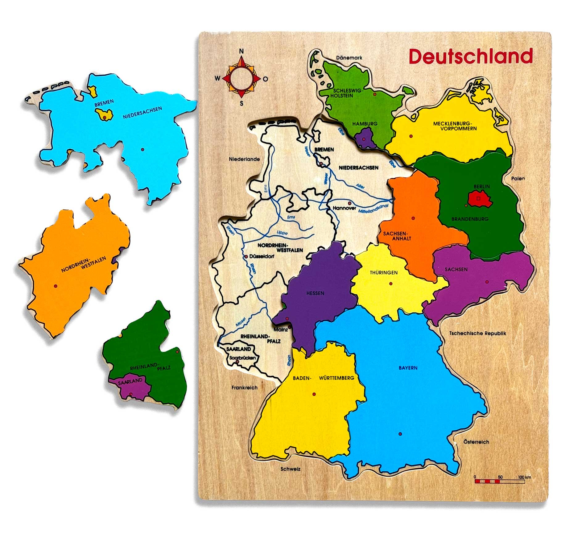 Deutschland-Puzzle aus Holz, 12 Teile Deutschland-Puzzle aus Holz, 12 Teile
