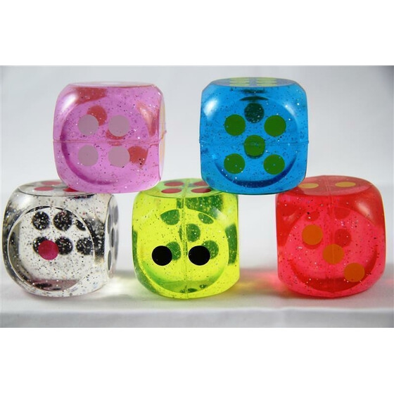 Flummi Würfel, bunt mit Glitterl, 1 Stück Flummi Würfel, bunt mit Glitterl, 1 Stück