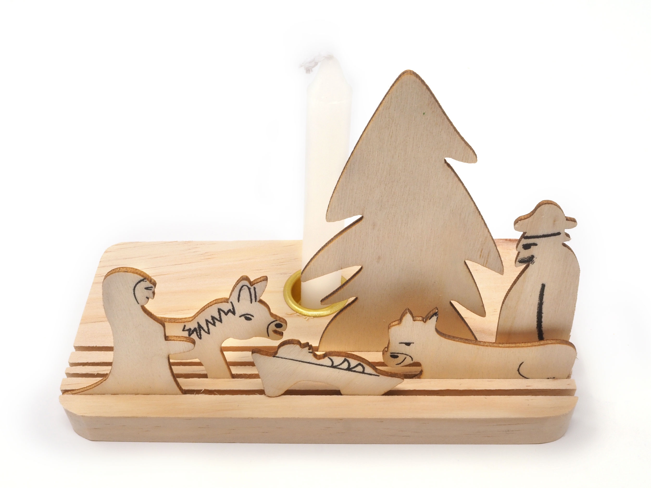 Kerzenhalter Krippe aus Holz, 7-teilig