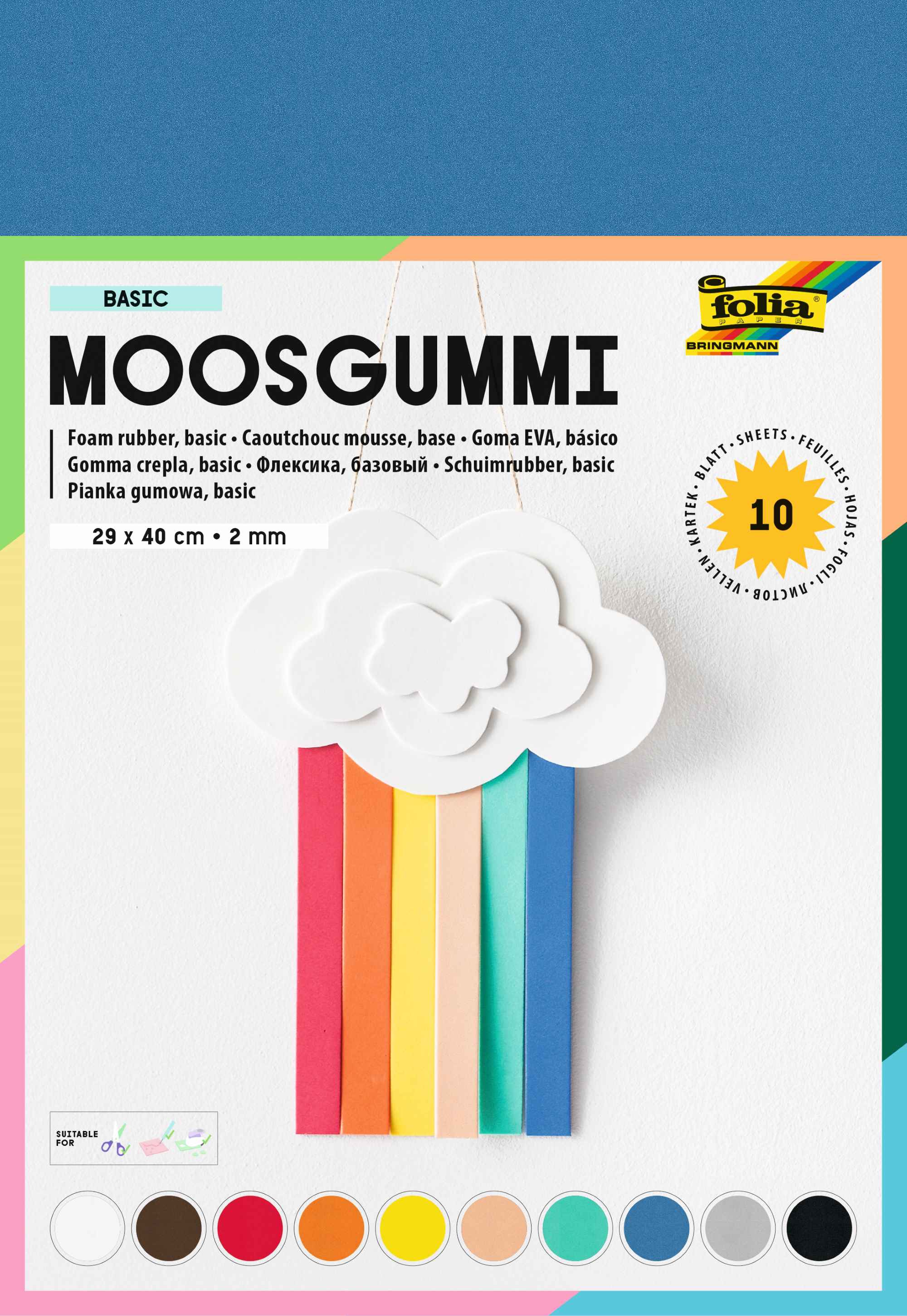 Moosgummi-Set, 10 Farben 29 x 40 cm