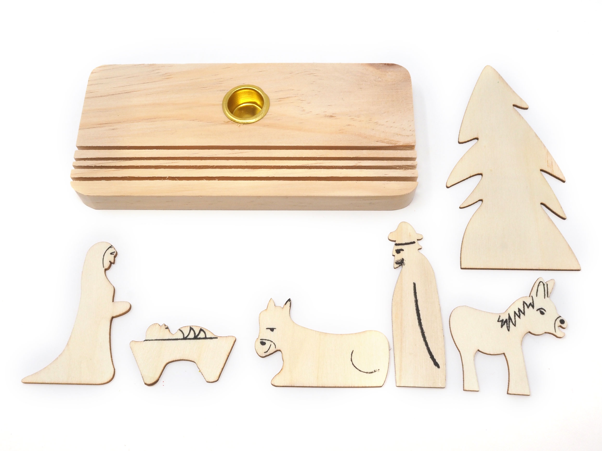 Kerzenhalter Krippe aus Holz, 7-teilig