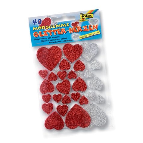 Moosgummi Glitter-Sticker, Herzen